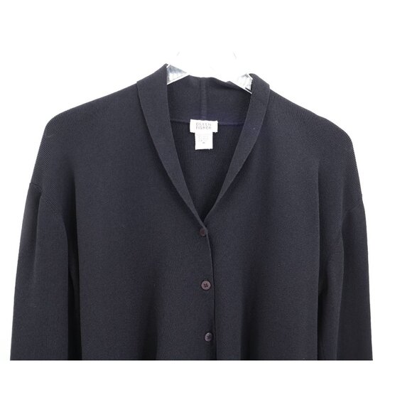 Eileen Fisher Black Cardigan Sweater Women’s Size M Minimalist Stretchy V-Neck - Picture 4 of 11